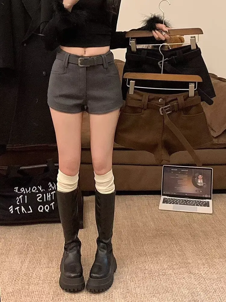 Sexy Ultra-ort Tweed  Skirt Pants Women's Autumn Winter plus Size Slimming Straight Leg Bootcut Pants Commute Sle