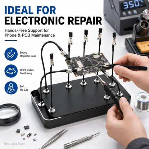 10PCS Magnetic Soldering Helping Hands, Flexible PCB Holder with Alligator Clips & Storage Box for Electronics Repair DIY