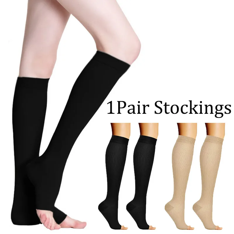 Unisex Calf Compression Stockings Varicose Veins Shaping Graduated Pressure Stockings Elastic Open Toe Knee High Stockings S-2XL