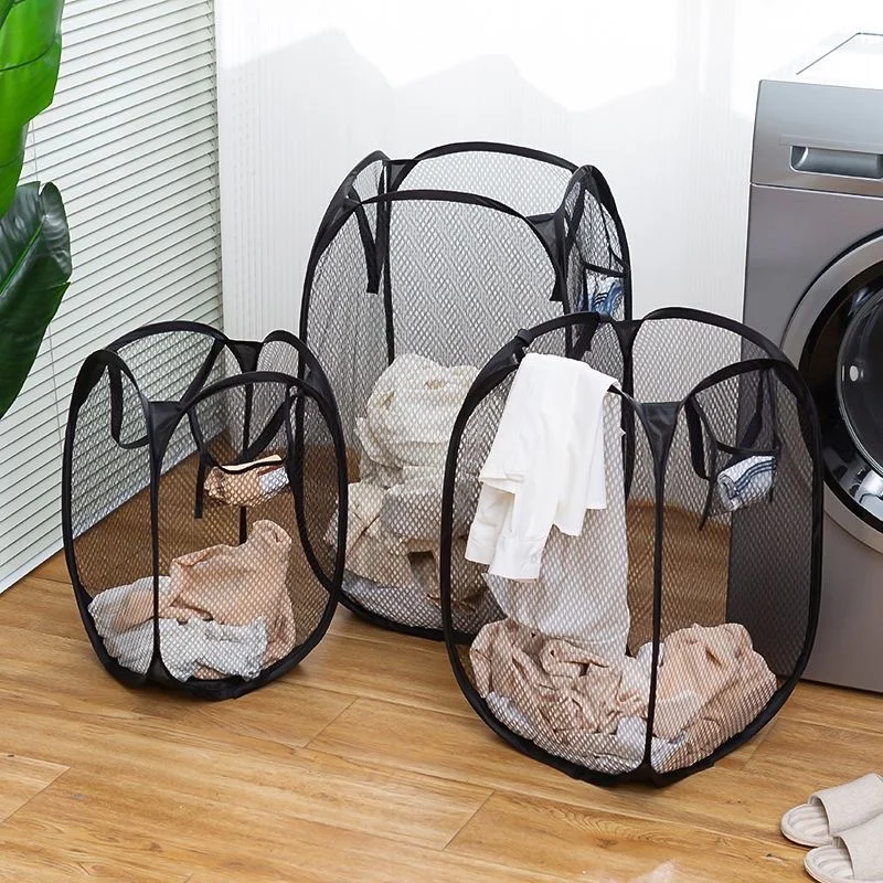 Portable Mesh Pop Up Laundry Hamper Wide Opening Breathable Collapsible Space-Saving Laundry Basket Dorm Travel Bathroom Items