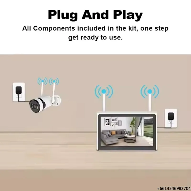 10-inch IPS Screen Wireless IP Camera CCTV Security System 4 Channel Wifi NVR IR Night Vision for Indoor Home Warehouse 3MP 5MP