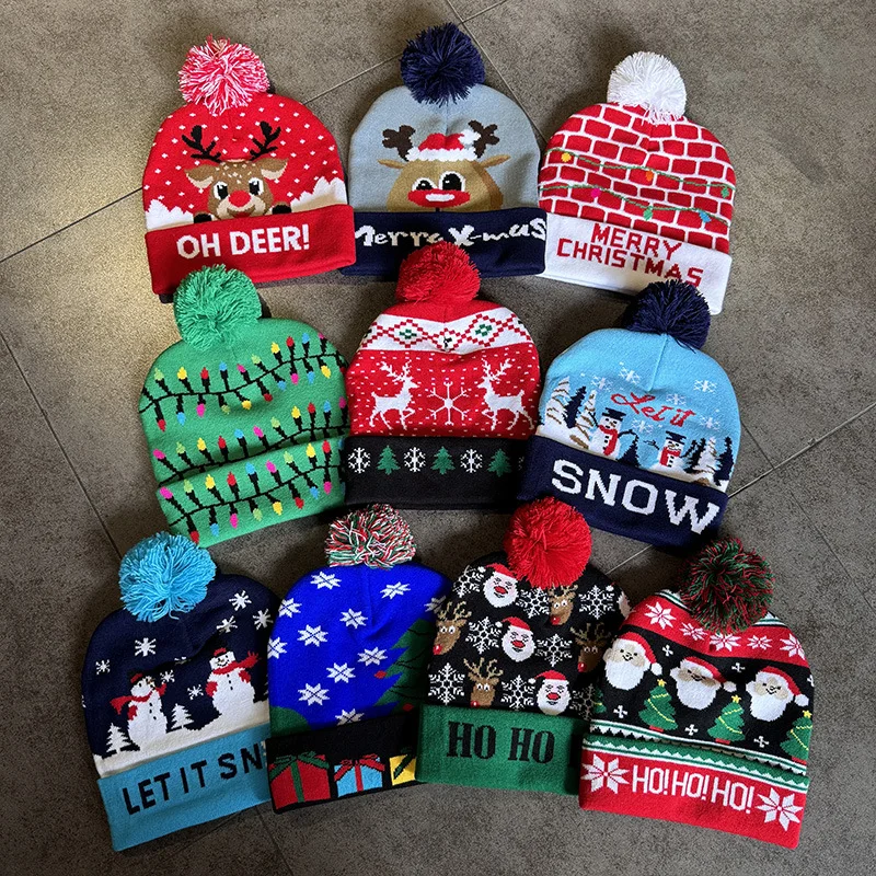 Cute Light Up Christmas Hat Flashing Led Snowman Winter Warm Color Knitted Cap Christmas Gift For New Year Xmas Party Decoration