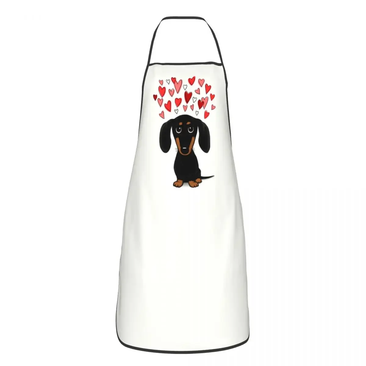 Dachshund With Hearts Aprons Women Men Cartoon Wiener Badger Sausage Dog Adult Kitchen Chef Bib Tablier Cuisine Cooking Baking