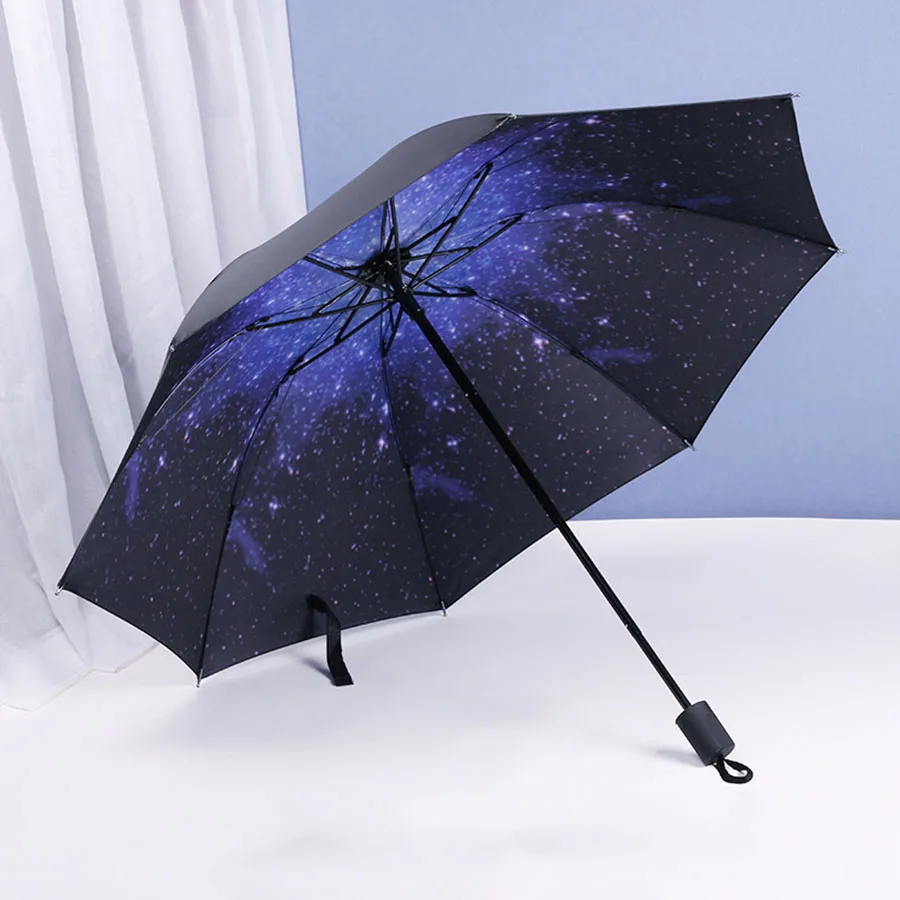 Foldable Inner Printed Small Black Umbrella, Sunny And Rainy Dual-use UV Protection Umbrella, Lightweight Sturdy Travel Manual U