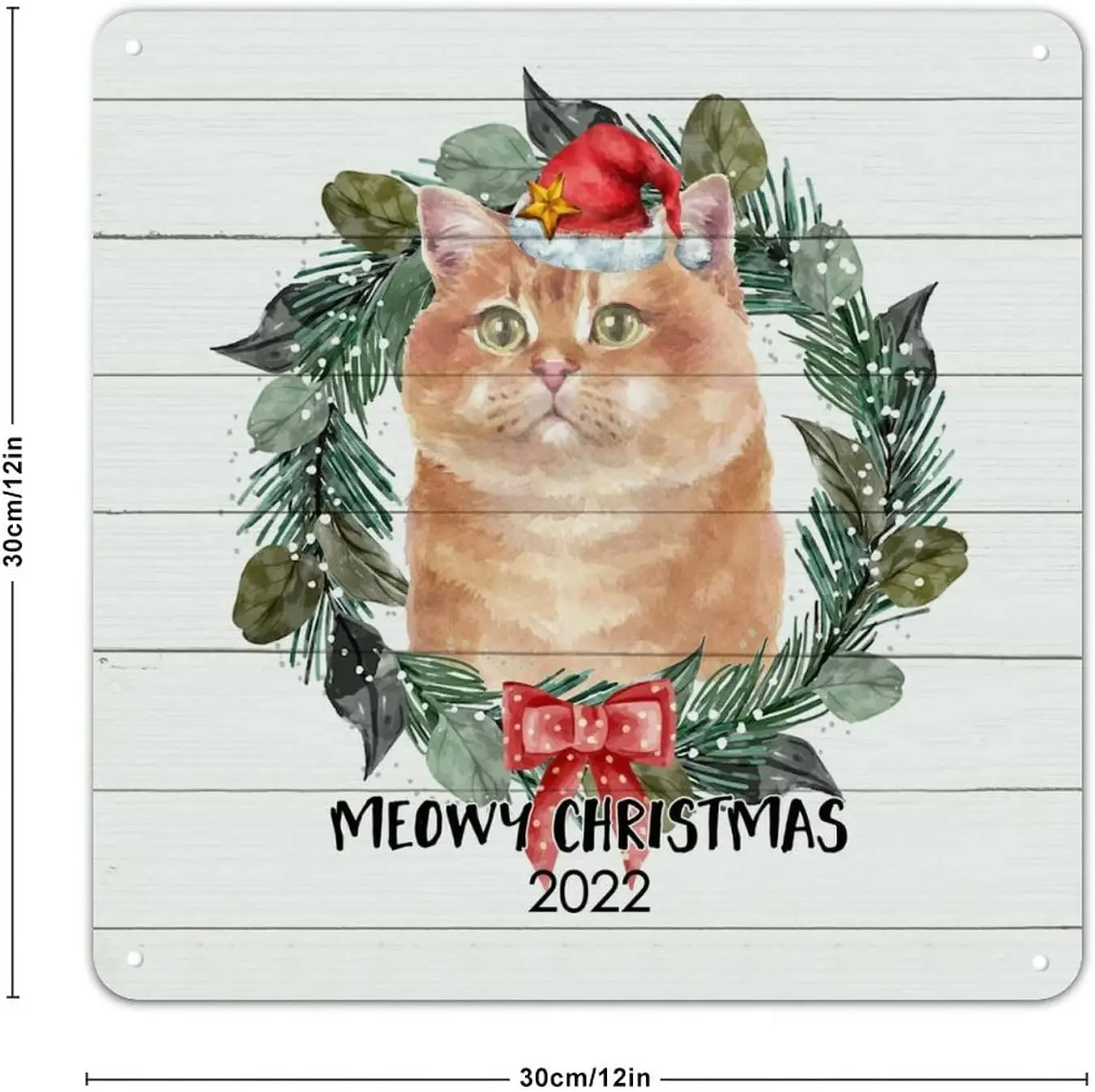 Meowy Christmas Cat Metal Sign Holiday Xmas Metal Wall Art Animal Breed 12x12in Weatherproof Mid Century Poster Plaque