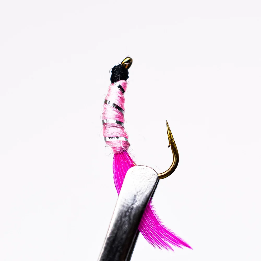 MNFT Moscas Secas Mayfly - Patrón cebra, rosa y plata brillante - imagen 5