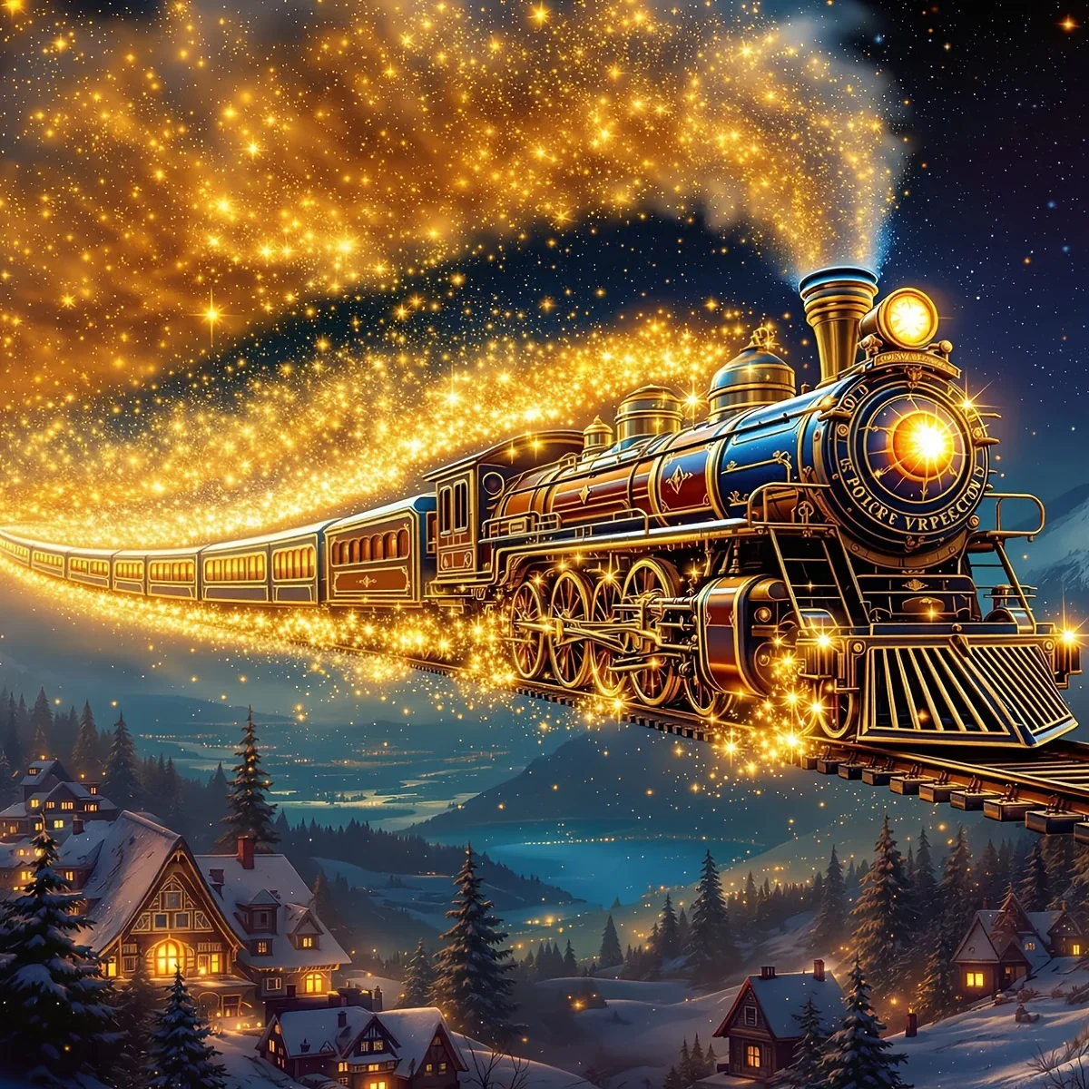 

5D комплект алмазной живописи Волшебный экспресс-поезд Полная дрель Круглый акриловый настенный декор для дома и офиса Рождественские подарки на День благодарения