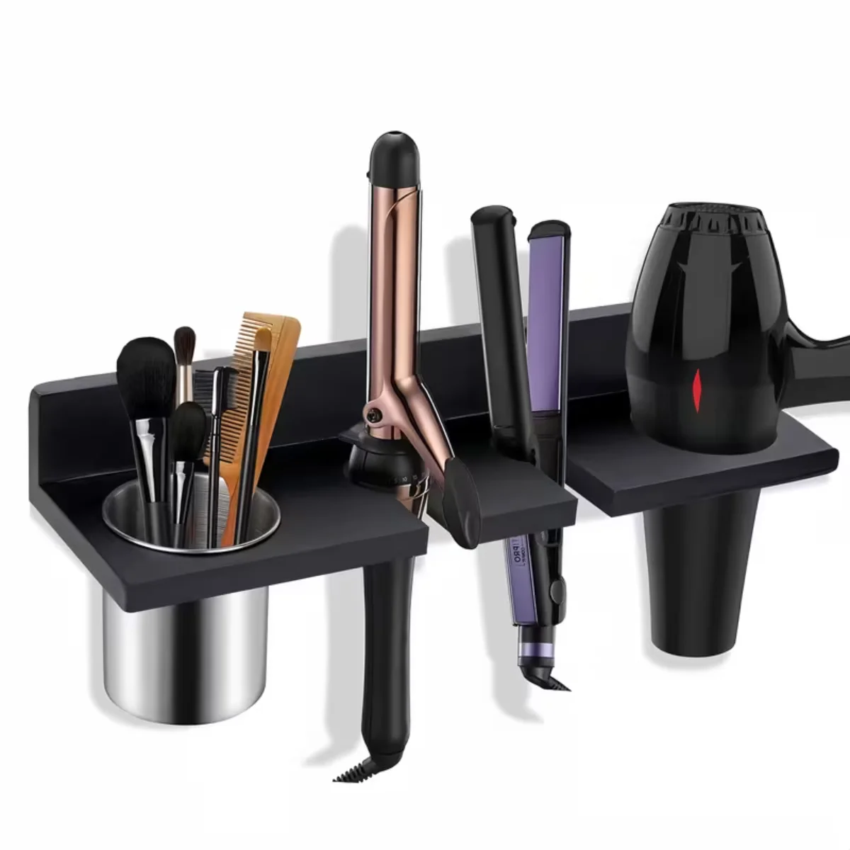 Wooden Hair Tool Storage Rack Wall Mounted for Hair Dryer Curling Iron Straightener Combs Brushes Bathroom Salon Home Multifunctional Organizer Rustic Practical Design with Shelves