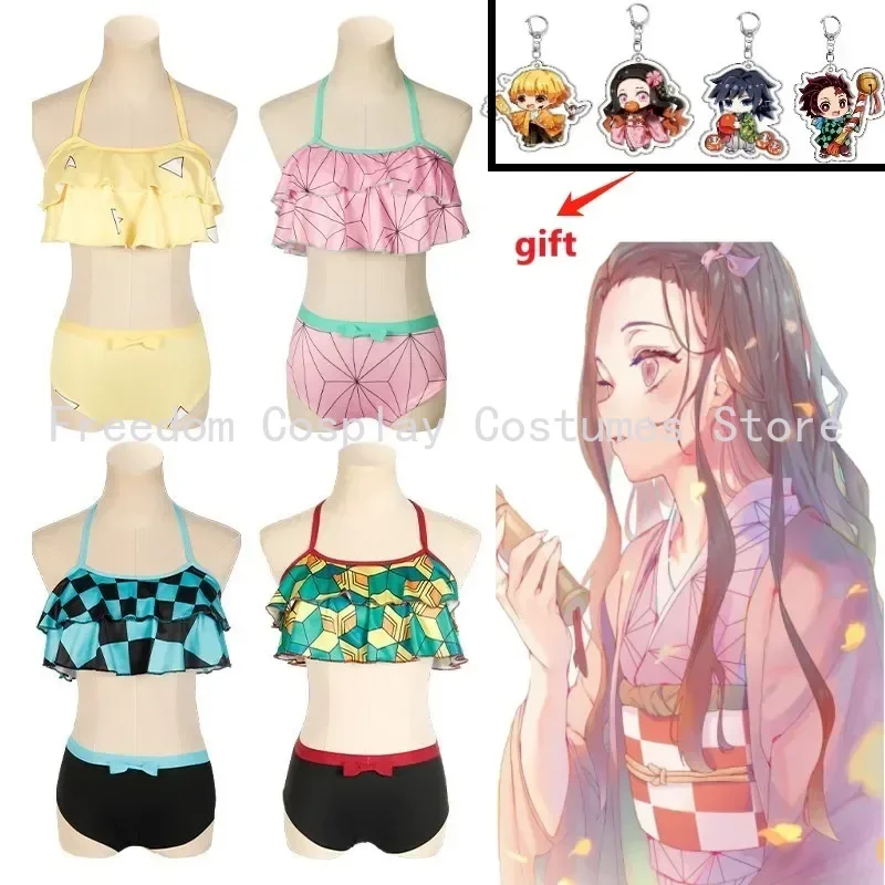 

Demon Slayer: Kimetsu No Yaiba Zenitsu Tanjiro Split Swimsuit for Women Sexy Cosplay Beach Quick-Drying Bikini Swimsuit gift