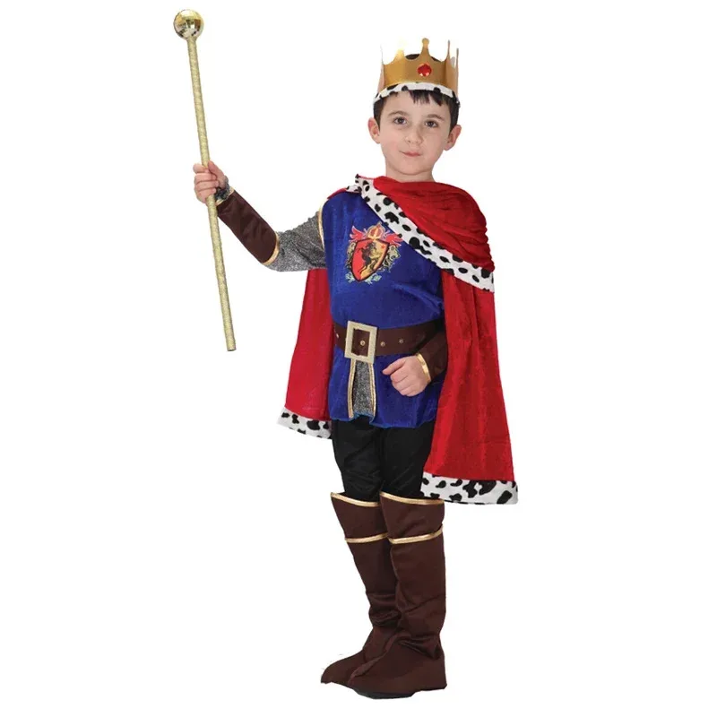 Bambini Ragazzi Carnevale Cosplay Dress Up Costume da re medievale Principe Mantello Corona Set Festa di Natale Senza scettro RK5313v;6,a'3.k;8,
