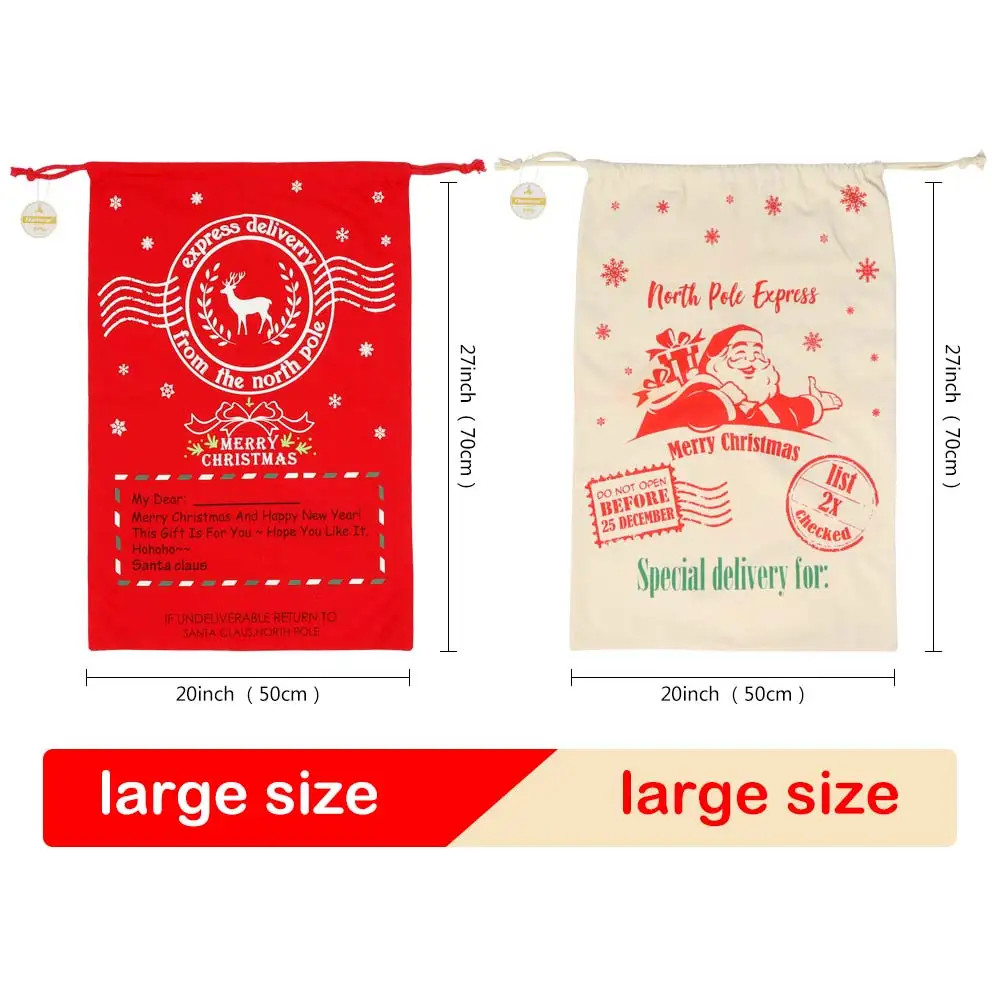 1/2 Piece Christmas Bag Canvas Santa Bag with Drawstring, 27x19 inch Large Santa Gift Bag