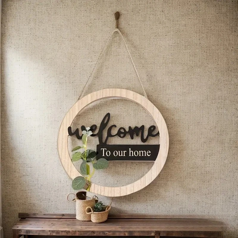 1pcs 3D Wooden Hanging Sign Multifunctional Circular Door Number Scene Layout Wall Hanging Decoration Listing