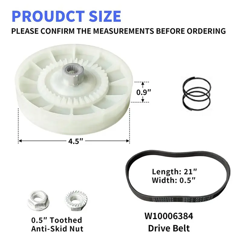 BAAJ-3X W10721967 Washer Pulley Clutch Kit, W10006384 Washer Drive Belt Replacement Kit Compatible For Whirlpool Kenmore