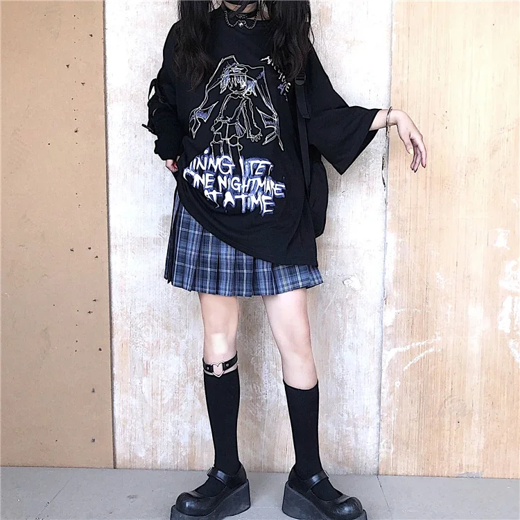 Women Girl T Shirt Goth T-shirt Anime Graphic Tshirt Streetwear Tee Tops Fairy Grunge Clothes Emo Clothing Gothic Black 2024