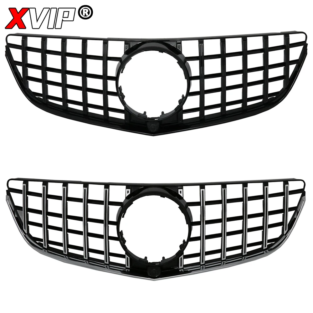 XVIP Glossy Black GTR Style Upper Grille For Mercedes Benz E-Class W207 E250 E400 E500 E550 2014-16 Diamonds Style Bumper Grille