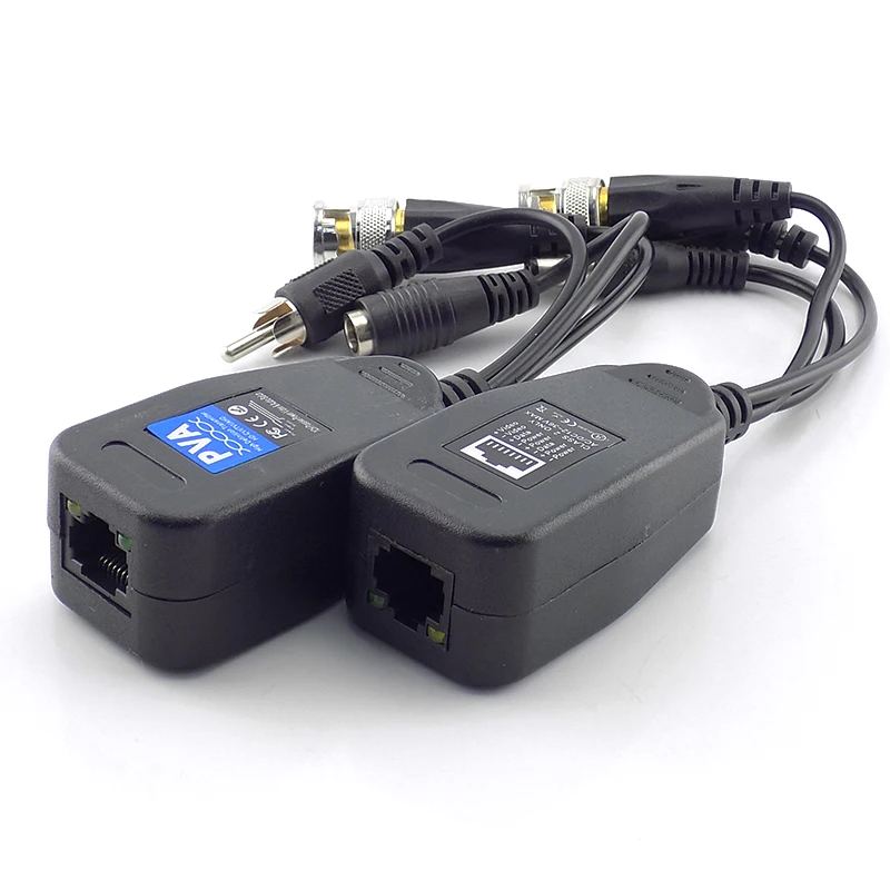 1 Pairs BNC Video Power Balun Audio Connector 75ohm Converter Passive Transceiver for CCTV Security Camera System W28