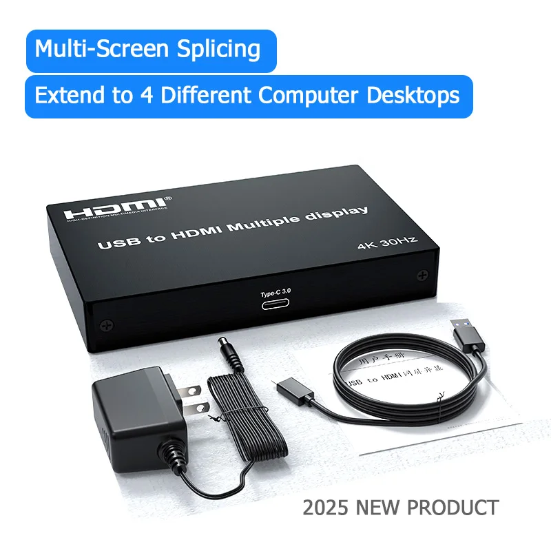 4K 30Hz USB 3.0 To HDMI Multi Display Video Splicer 1X3 1X4 2X2 3X1 4X1 Multiple TV Splicing; Extend To 4 Different PC Desktops