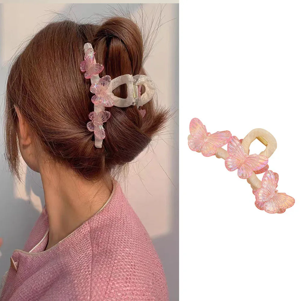 Pink Butterfly Premium Hair Claw Hairpins Women Vintage Shark Grip Hair Accessories Fashion Headdress New