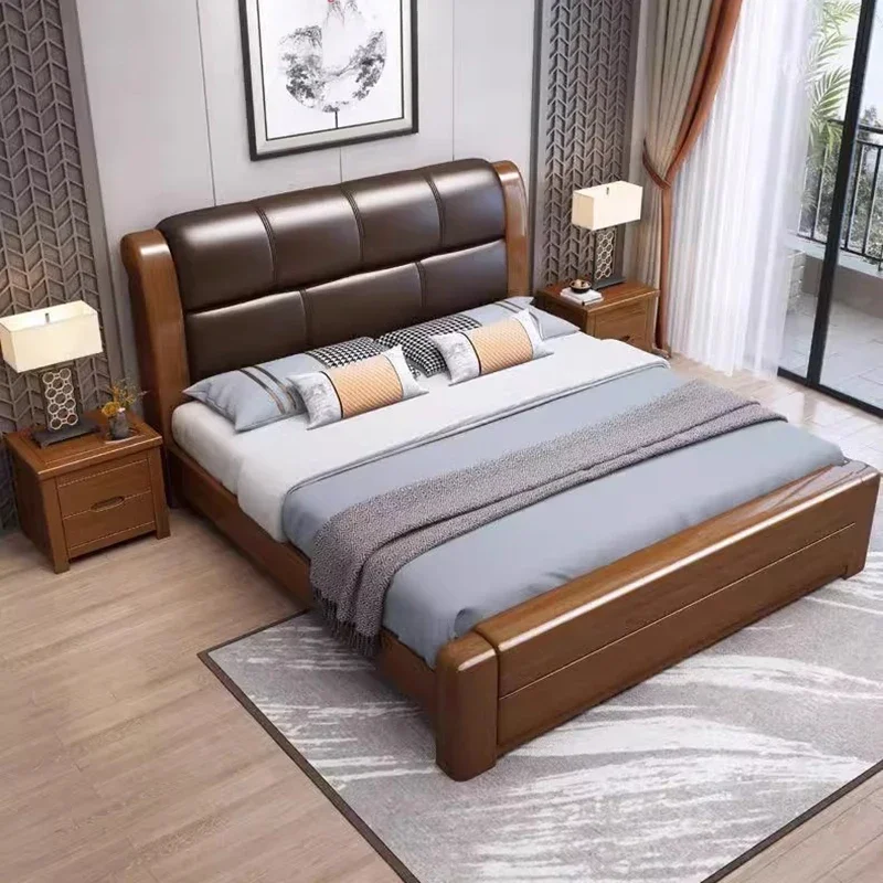 Queen Designer Soft Bed Nature Wood High Bedroom Luxury Bed Headboards Sleeping Muebles Para Dormitorio Nordic Furniture