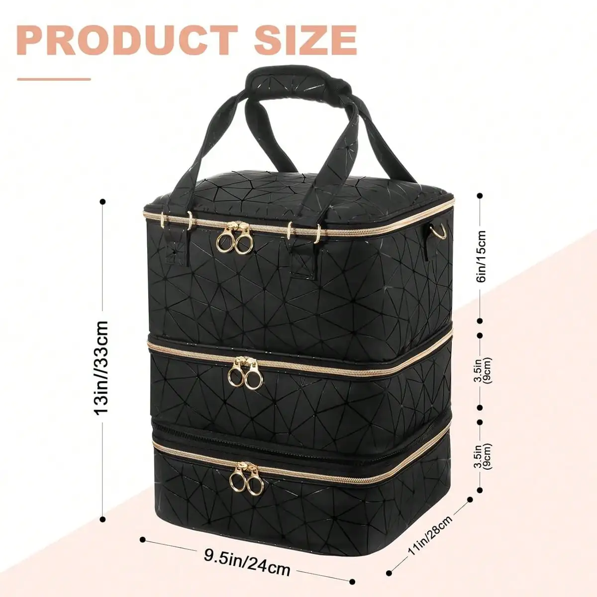 Stylish PU Leather Nail Polish Organizer Bag, Holds 60 Bottles & Nail Light. Double Layer With Bracket & Shoulder Strap. Ideal Gift For Friends.