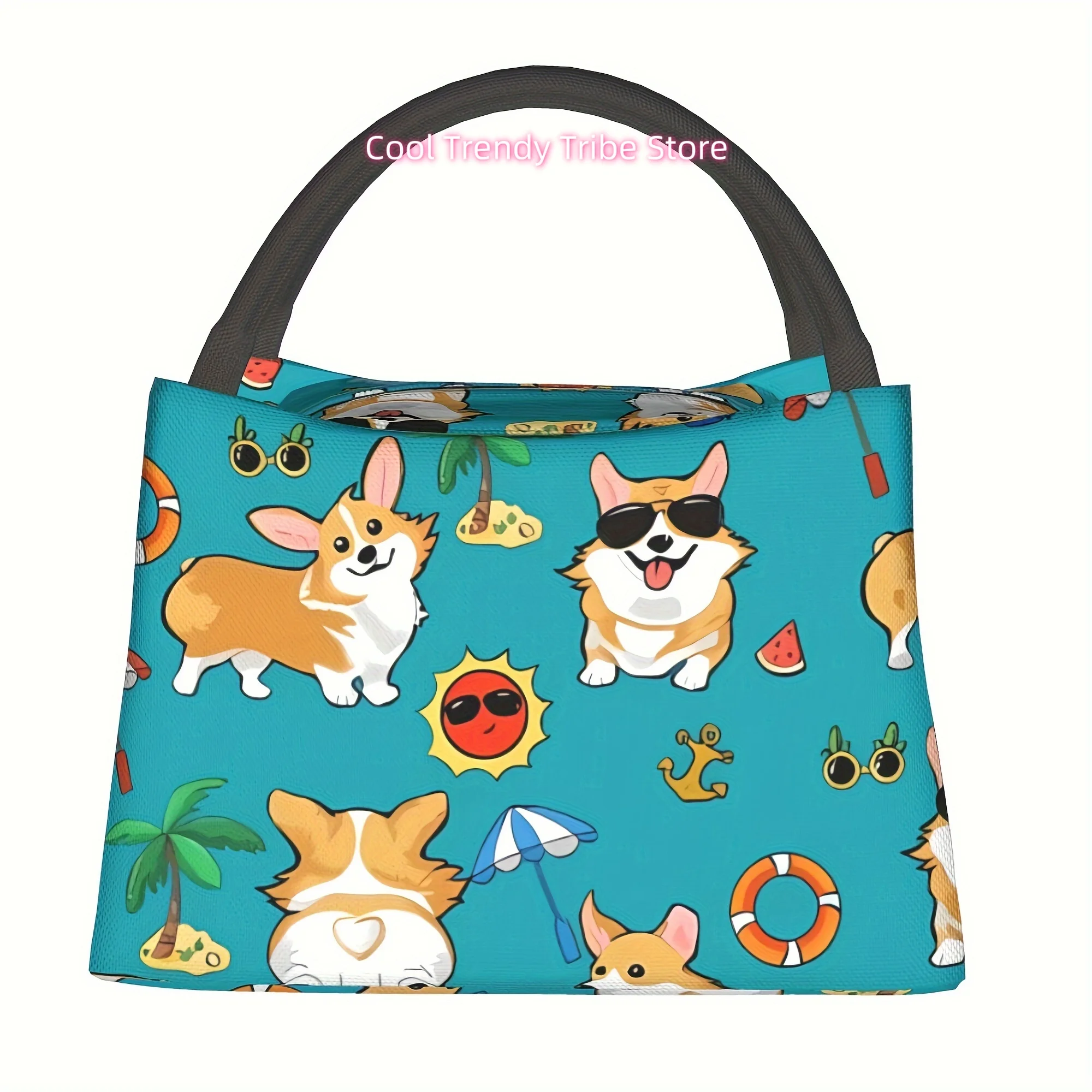 1pc Corgi Pattern, Portable Reusable Cooler Bag, Cooler Bag, Insulated Lunch Bag for Camping Picnic Beach Suitable f