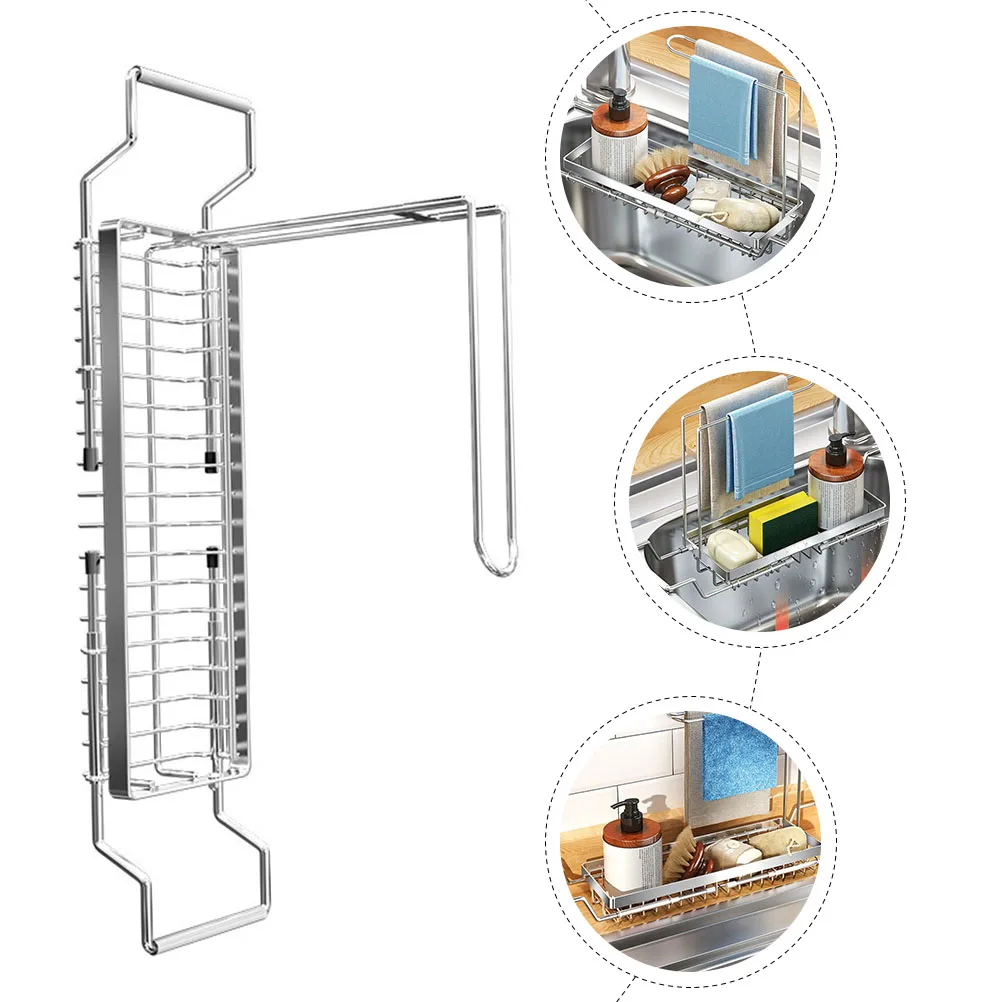 

1pc Stainless Steel Drainer Basket Rack Kitchen Storage Stand Towel Rail Sponge Holder Drying Shelf Household Organizing Rack