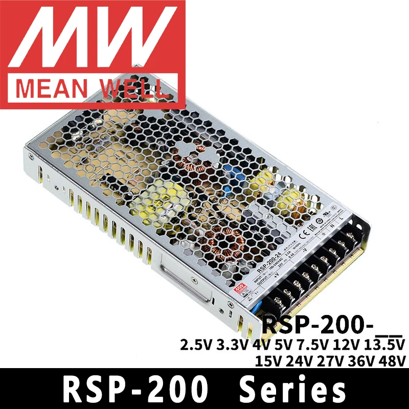 Mean Well RSP-200-2.5/3.3/4/5/7.5/12/13.5/15/24/27/36/48 meanwell AC/DC 200W Single Output with PFC Function Power Supply