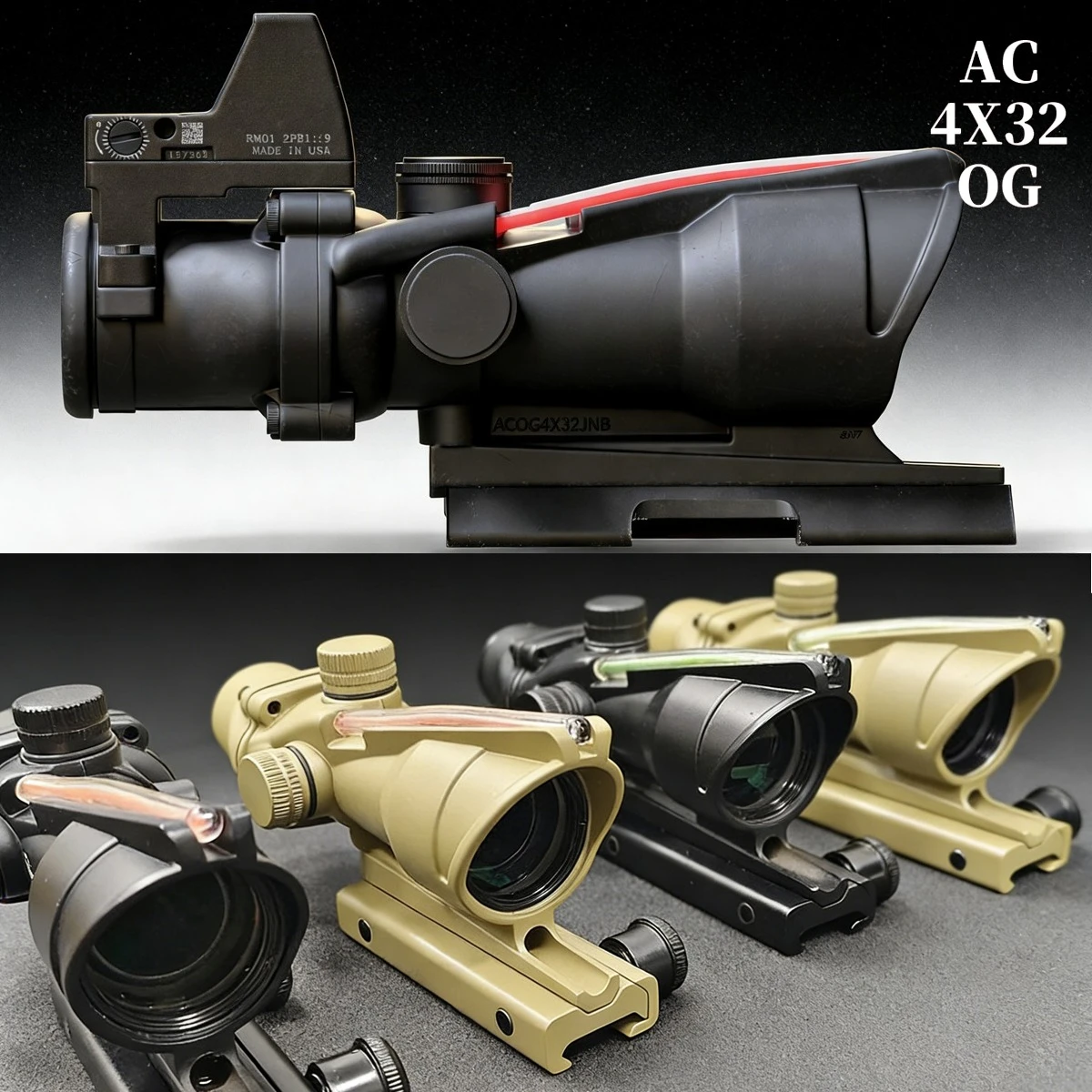 

Tactical ACO 4X Magnifier 4X32 Real Fiber Optics With RM Red Green Dot Sight Sight Scope For Rifle Hunting 20mm Picatinny Rail
