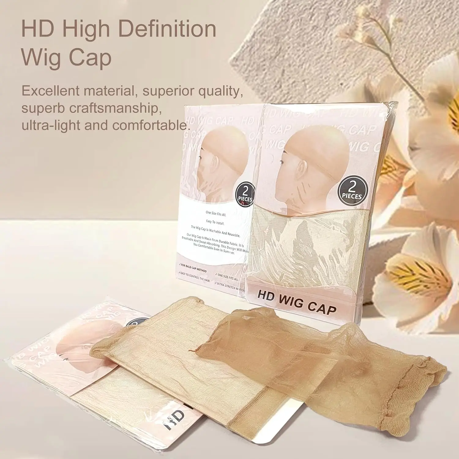 2PCS/Bag HD Wig Caps Breathable Mesh Cap Hairnet Wig Accessories Invisible Ultra-Thin Stretchy Stocking Caps for Lace Front Wigs