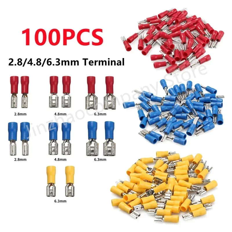 100/50/10 sztuk 2.8mm 4.8mm 6.3mm izolowana uszczelka złącze przewodu widełkowego żeńskie końcówki zaciskane elektryczne złącza zaciskane