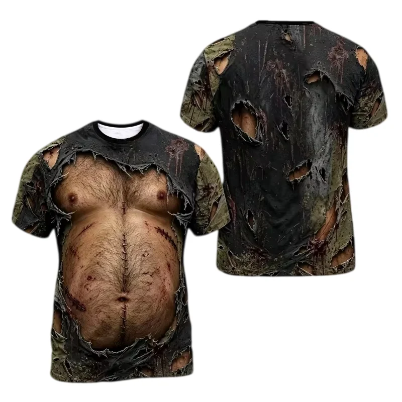 2026 Halloween zombies belly 3D printed T-shirt Men's and Women's Breathable Quick Drying Festival Short Sleeved Tops