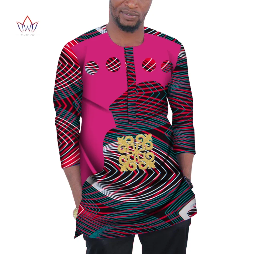 Fashion Men African Clothing Dashiki Men Top Shirt Bazin Riche African Men Clothes Cotton Print Patchwork Top Shirt WYN977