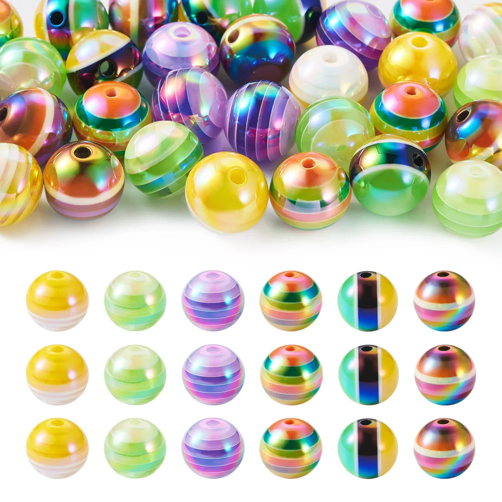 

30Pcs Rainbow Color Acrylic Stripe Beads Loose Spacer Beads For Jewelry Making DIY Bracelet Keychain Necklace Supplies 15-16mm