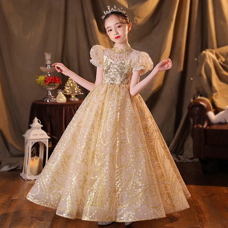 

Girls' Formal New Host Piano Performance Children's Princess Flower Girl Wedding Dress Puffy Tulle Spring Styl