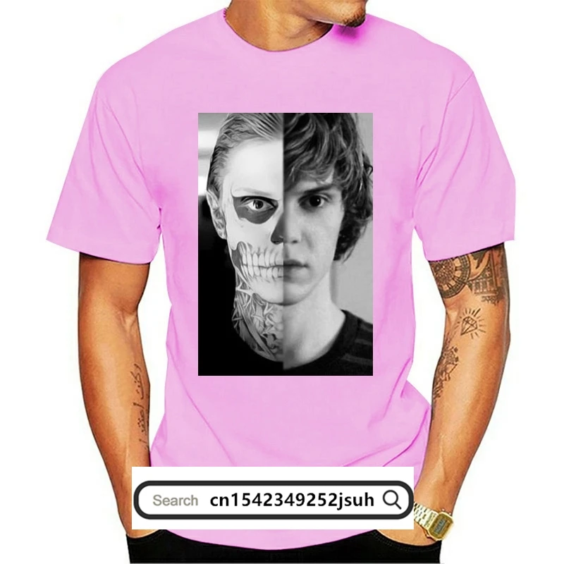 

Unisex More Size And Colors Evan Peters Skull Ahs Roanoke Poster Men's T-shirt Coat Clothes Tops