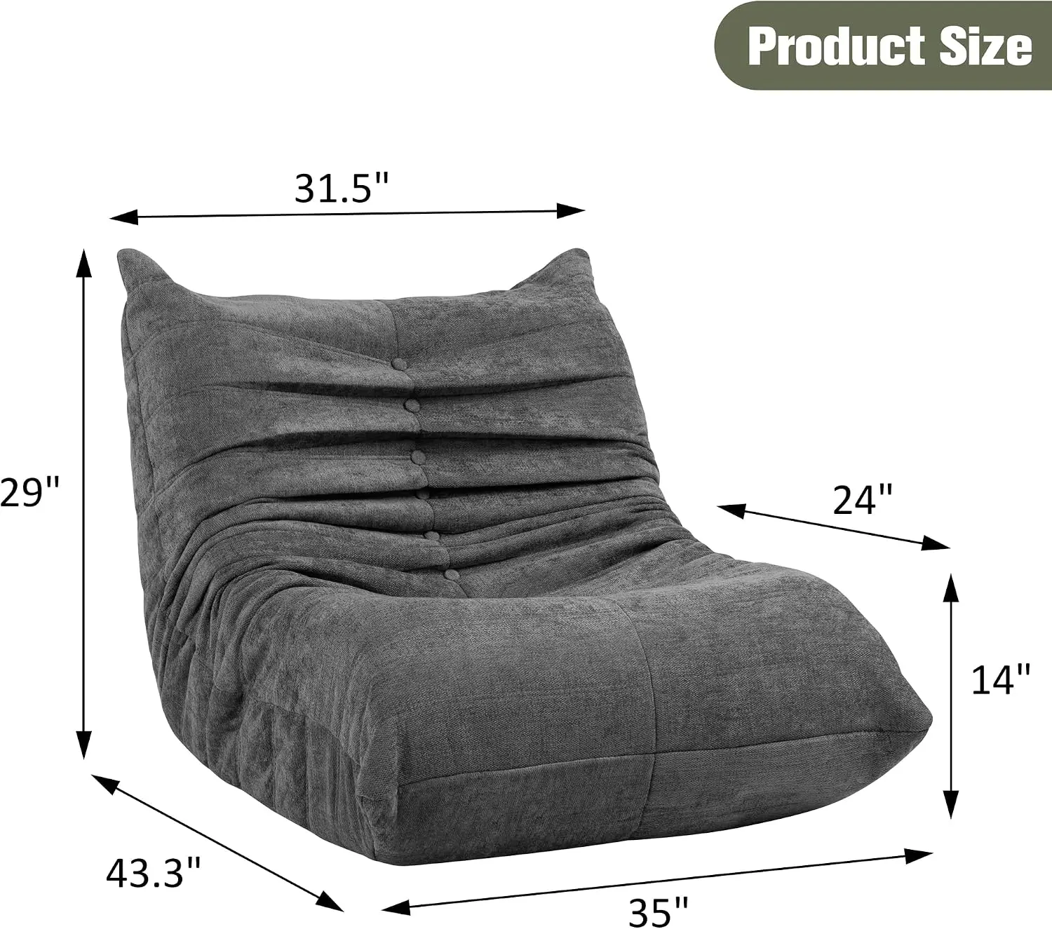 Vongrasig Bean Bag Chair for Adults, Line Fabric Lazy Sofa Couch, Memory Foam Filled Bean Bag Lounge Chair Perfect for Living Room, Bedroom and Office, Grey