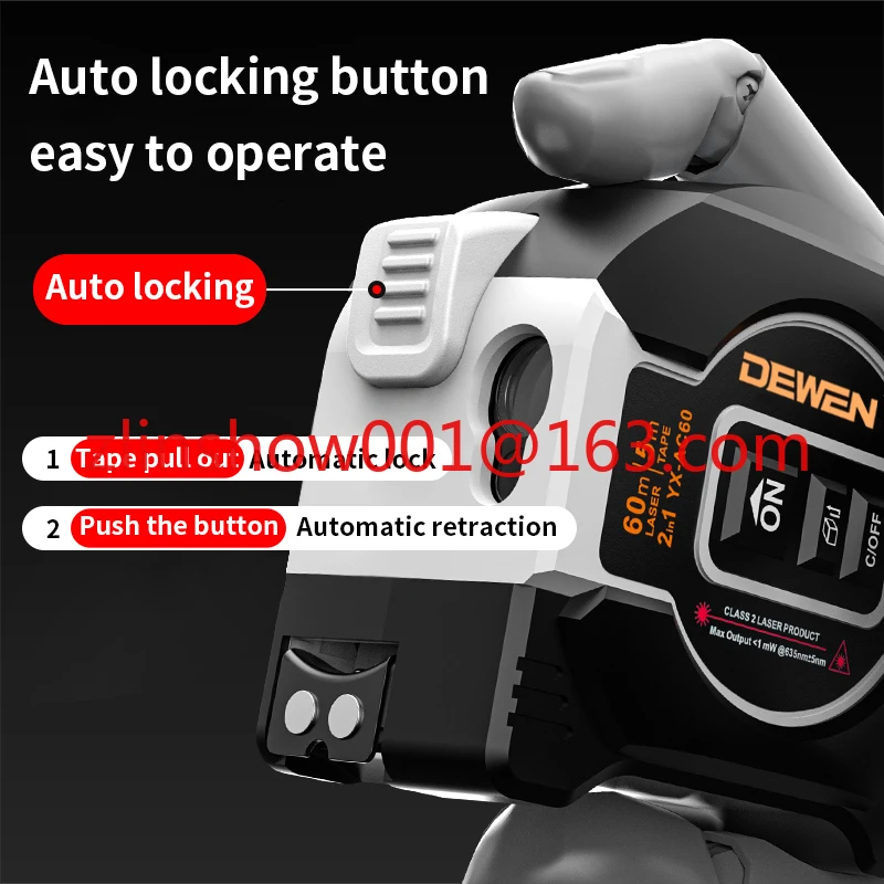 DEWEN Laser Distance Meter 60m Measuring Tape Digital Screen Cross Leveling Function Dual Function Laser Measurement Machine