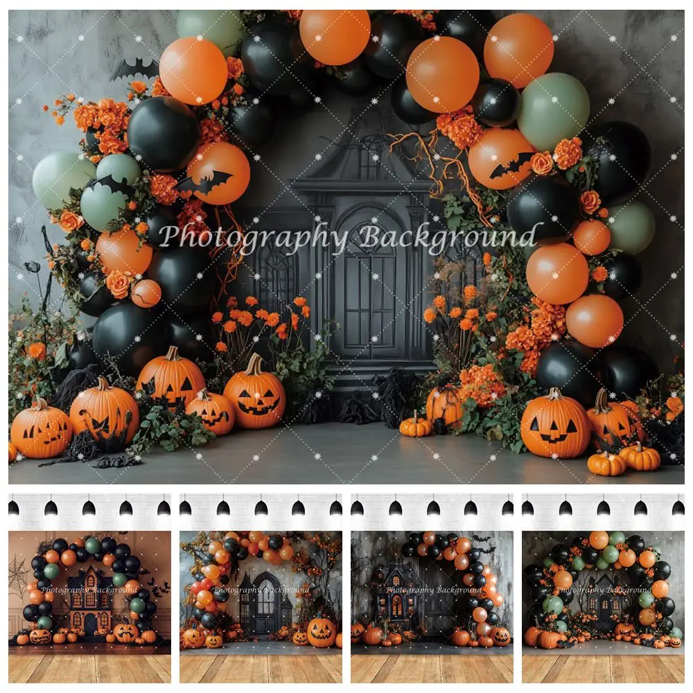 

Halloween Photography Backdrop Arch Balloons Pumpkin Lantern Baby Shower Kids Portrait Photo Background Banner Photo Studio Prop