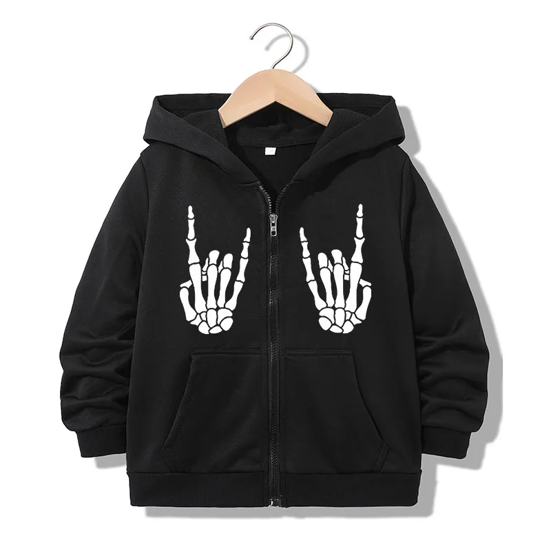 Retro Zipper Hoodie Funny Casual Skeleton Fingers Hoodies Jackets Boys Girls Y2k Zip Up Sweatshirt Vintage Hoodies