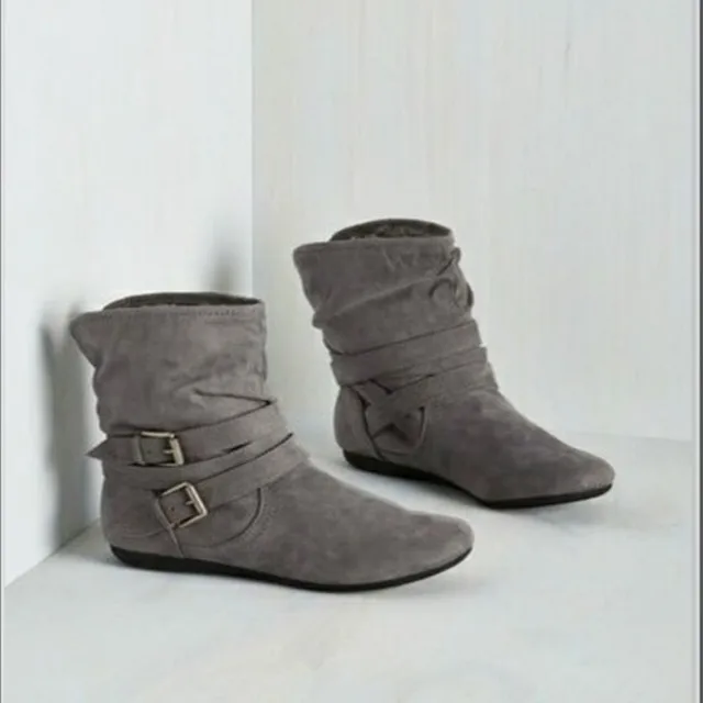 

Зимние женские ботинки на плоской подошве, теплые Cotton oes, размер 43, модные ботинки с круглым носком на среднем каблуке, однотонные студенческие ботинки с застежкой-трубкой