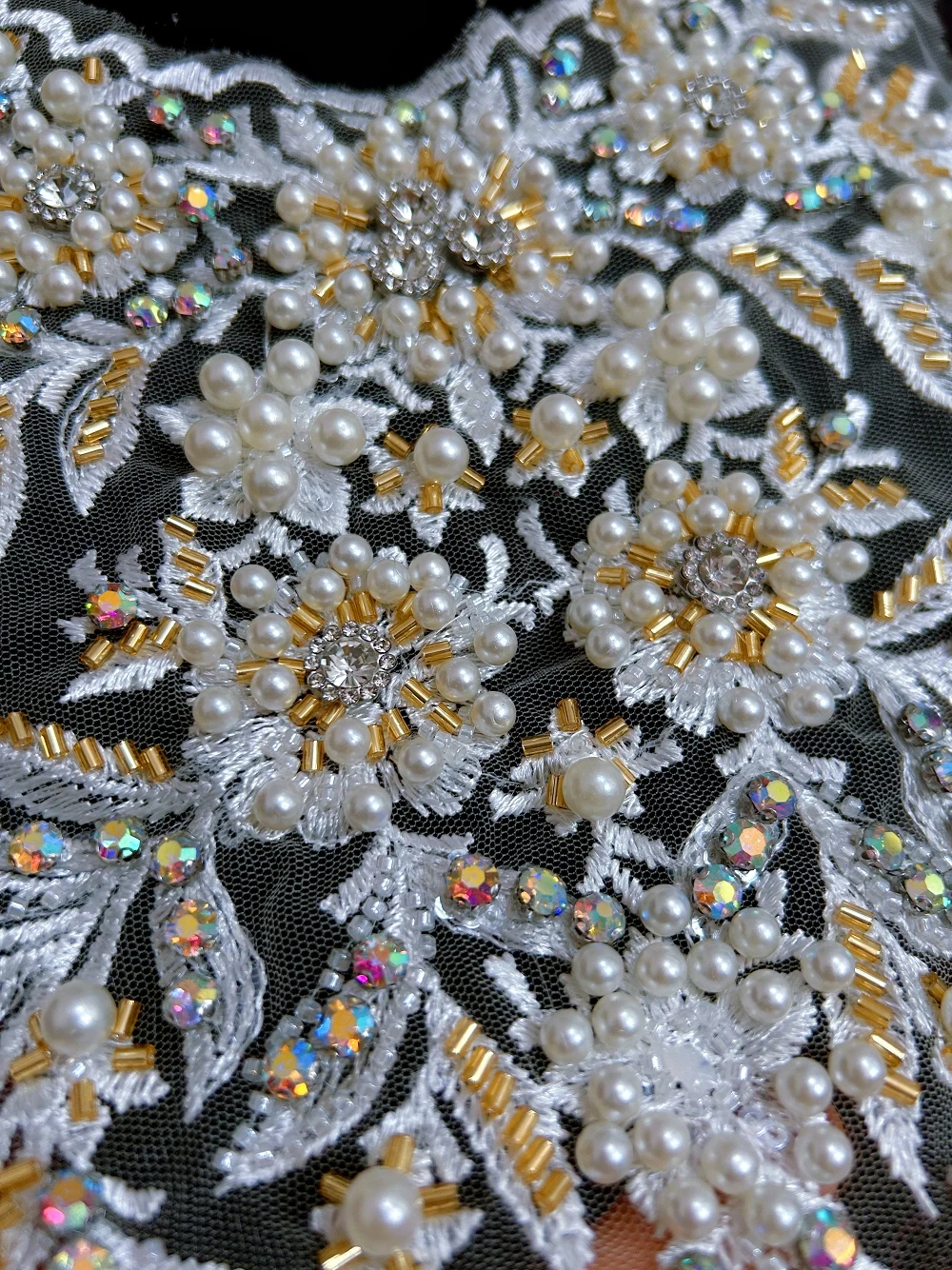 3D white Lace Sewing Prom Gown Clothes Beads Rhinestones Crystals Patches Appliques For Wedding Dress Costumes Party Ornaments