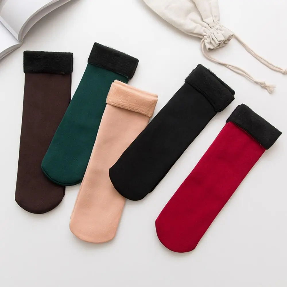 

12Pairs Simple Thicken Warm Socks Solid Color Thicker Thermal Mid Length Socks Mid Tube Floor Socks Winter Socks Women