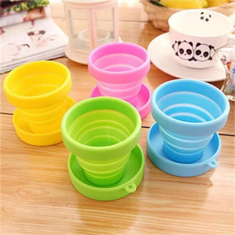 100pcs Portable Silicone Folding Water Cup Candy Color Silicone Traveling Foldable Cups For Travel Outdoor Camping Drinkware