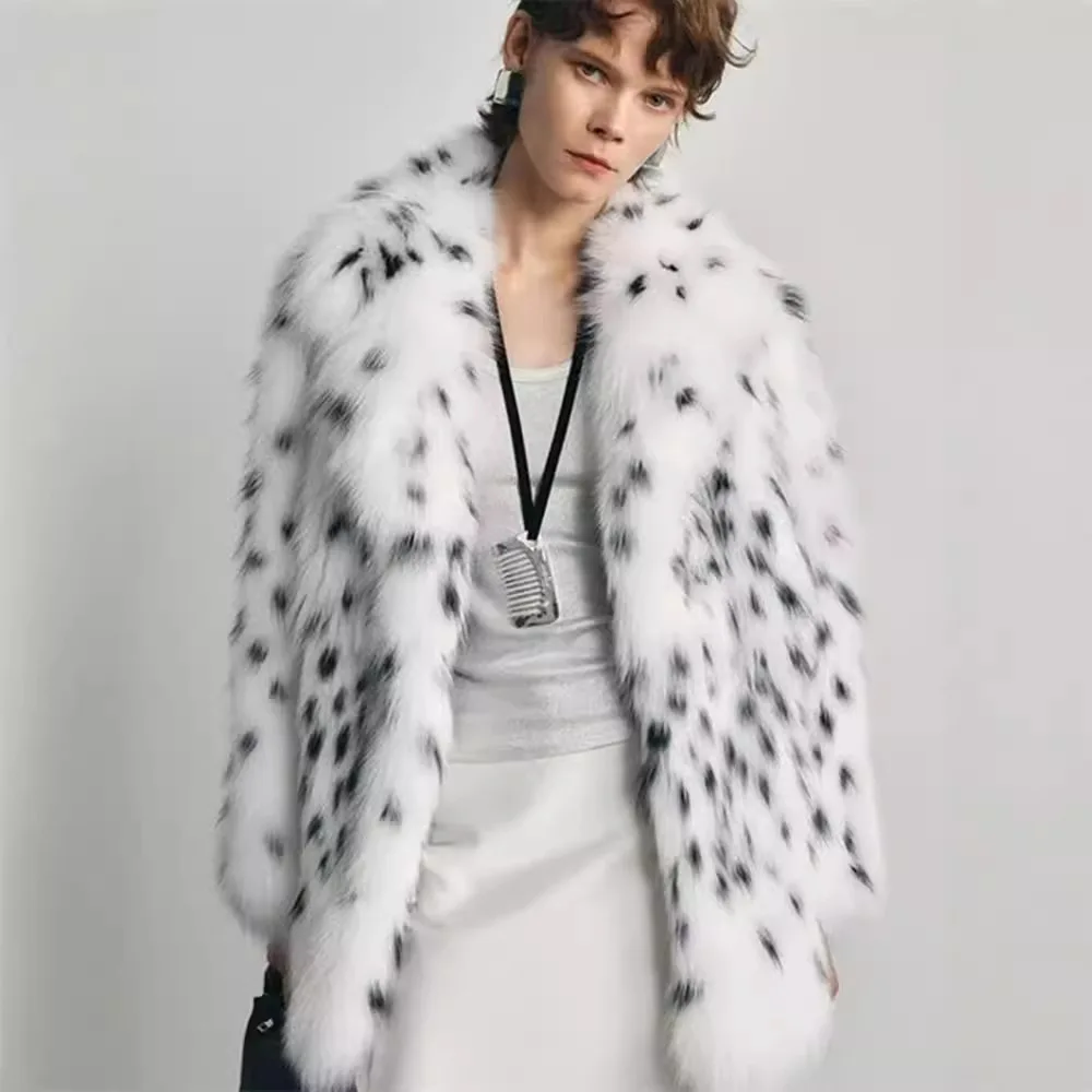 

Зимнее женское пальто из искусственного меха с леопардовым принтом, одинаковый по цвету костюм с воротником, женская шуба из искусственного меха, роскошная женская интегрированная шуба