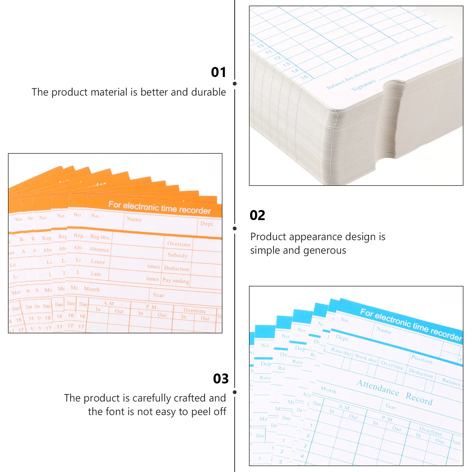 1 conjunto de cartões de tempo de formato mensal de dupla face para registros de deslocamento, cartões de relógio para cartão de atendimento de tempo de fábrica de escritório