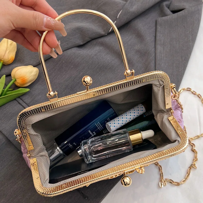 Luxury Female Velvet Messenger Bags Vintage Women Rhombic Lattice Evening Clutch Wedding Party Bride Flock Purse And Handbags