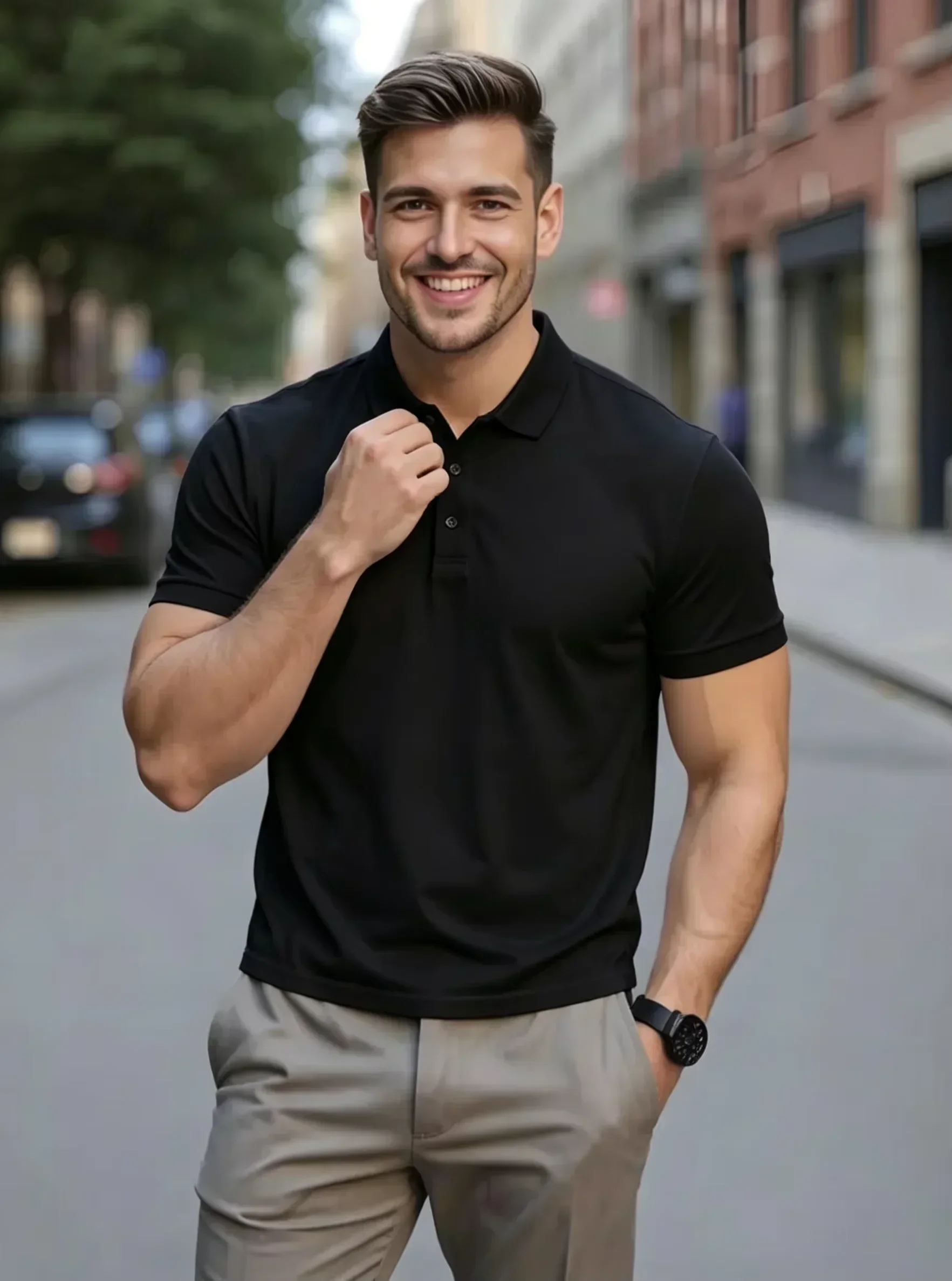 Herren Sommer High-End Golf Kurzarm-Poloshirt mit Kragen, Einfarbig, Atmungsaktiv, Büro-Casual, Hochwertige Herrenbekleidung – Detail 5