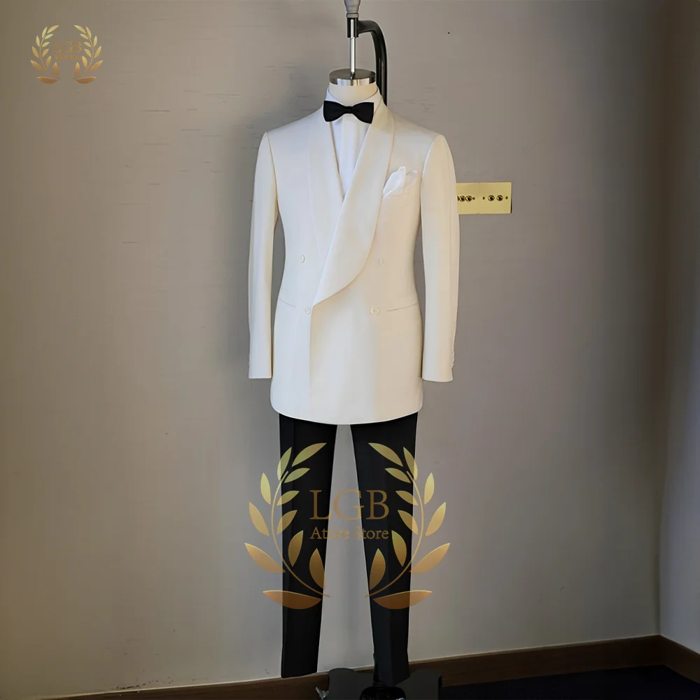 Men's Suit 2 Piece Suit, Stylish Shawl Collar Double Breasted Jacket Black Pants Suitable for Wedding Party Banquet
