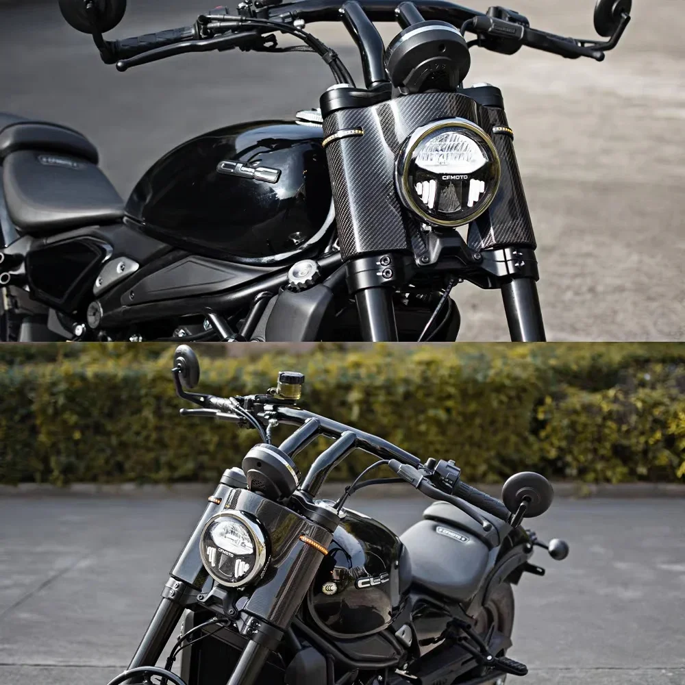 Cfmoto 450Clc Zmodyfikowana osłona reflektora, przednia osłona dekoracyjna, panel z pełnego włókna węglowego, panel przyrządów, okrągły kierunkowskaz