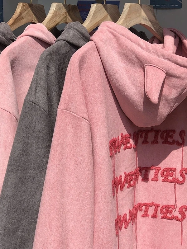 플러스 사이즈 300 파운드 미국 레트로 데빌 혼 후디 여성용 루즈 레이지 슬레 자켓 탑 가을 겨울 신상품